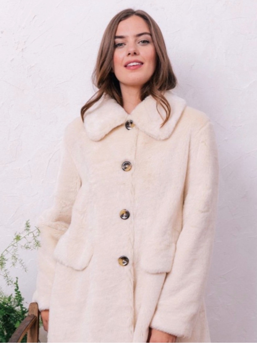 Gal Meets Glam Cream Faux Fur Teddy Coat With Button Front